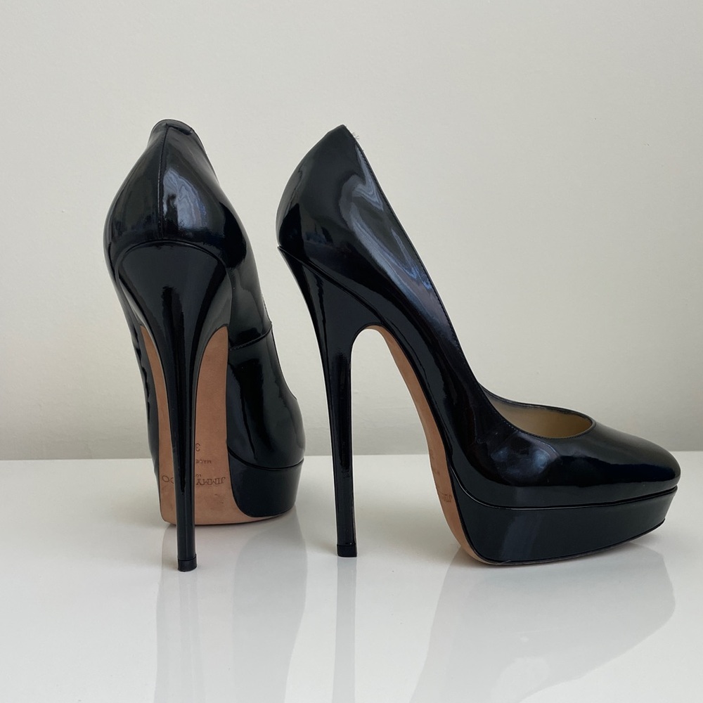 Jimmy Choo Eros Black Parent Leather Pumps, size 38.5